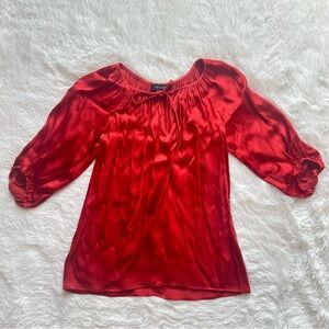 Karen Kane Red Satin Keyhole Blouse - Size Small - Made in USA